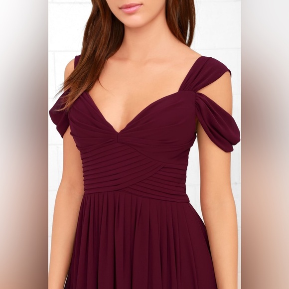 LuLus Make Me Move Sweetheart Neckline Chiffon Burgundy Maxi Dress Size Large - Picture 5 of 10